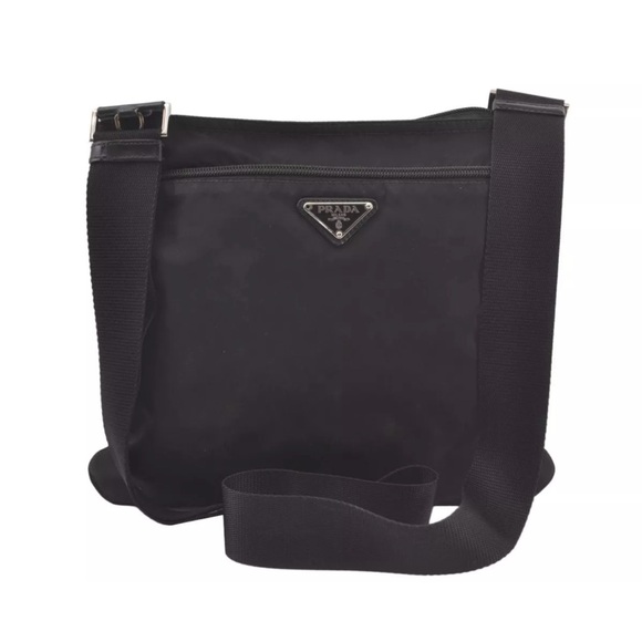 Authentic PRADA Nylon Tessuto Leather Shoulder Cross Body Bag Purse Black - Picture 1 of 12